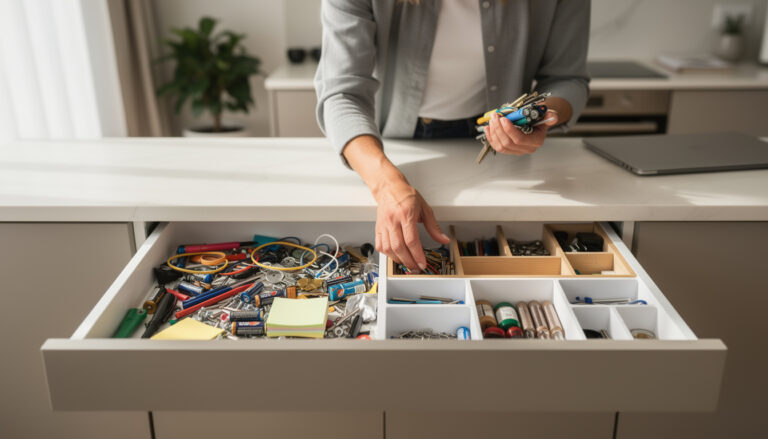lär dig effektiva tips för att snabbt organisera din kaotiska skräplåda på bara 10 minuter och skapa ordning i hemmet.